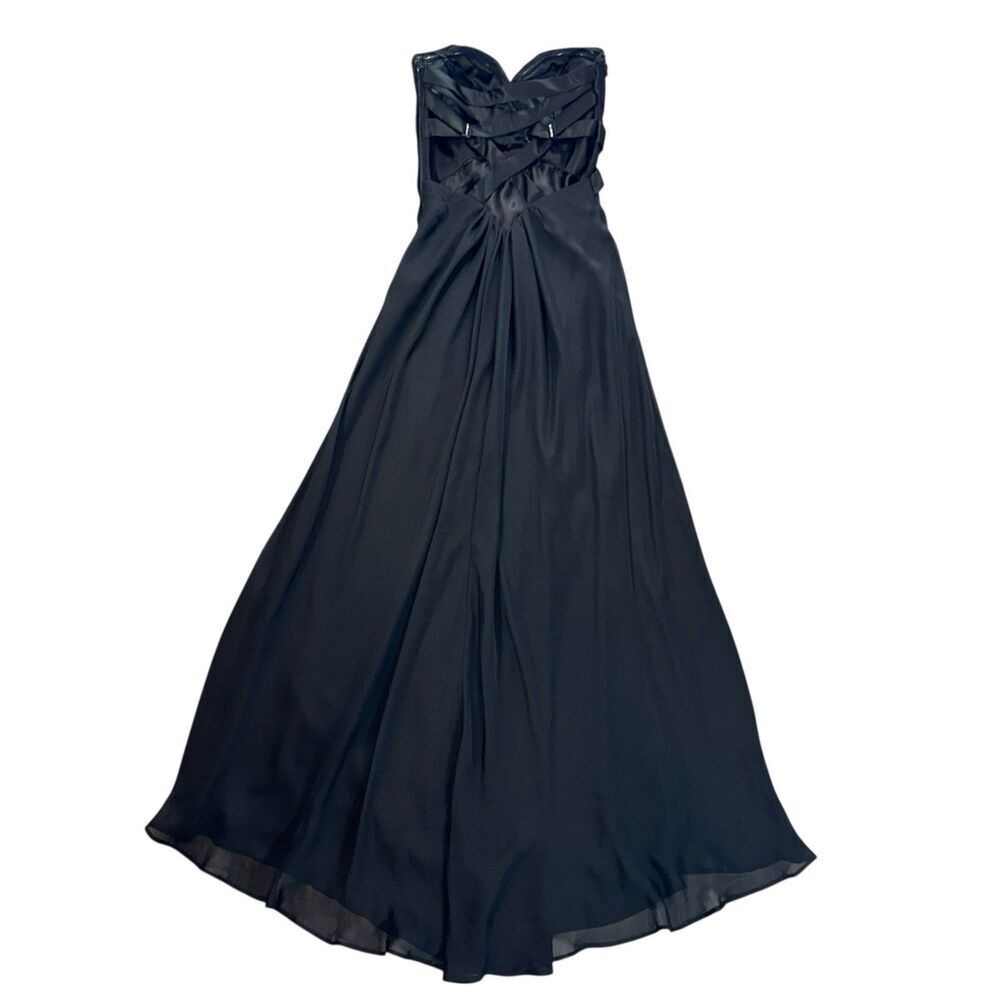 La Femme Black Strapless Evening Gown Maxi Dress 2 Cross Back Formal Pageant - Picture 4 of 10